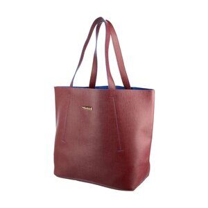 Oscar de la Renta Leather Tote Bag in Burgundy with Blue Lining